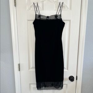 Vintage 90s Y2K black velvet beaded mesh sheath dress